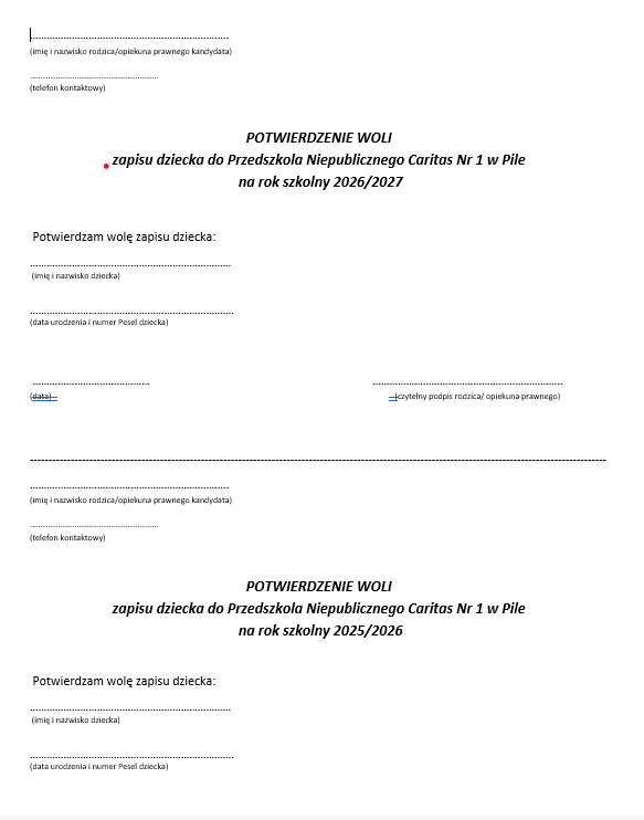 karta zgłoszenia się do przedszkola